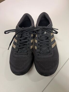 Adidas Boost Black Athletic Sneakers with Taupe Stripes-EUC